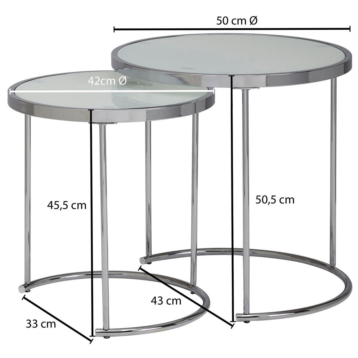 COUCHTISCH Set – Rund Glas 2-teilig mit Stauraum platzsparend - Silberfarben, Glas/Metall (50/50/50cm) - KADIMA DESIGN