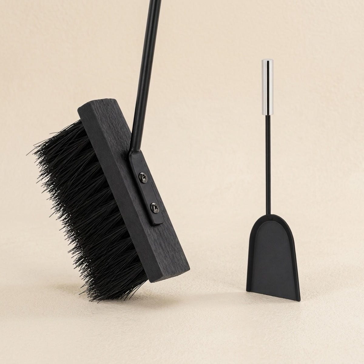 KAMINBESTECK Schwarz 5-teilig - Schwarz, Metall (22.5/59/16cm) - Relaxdays