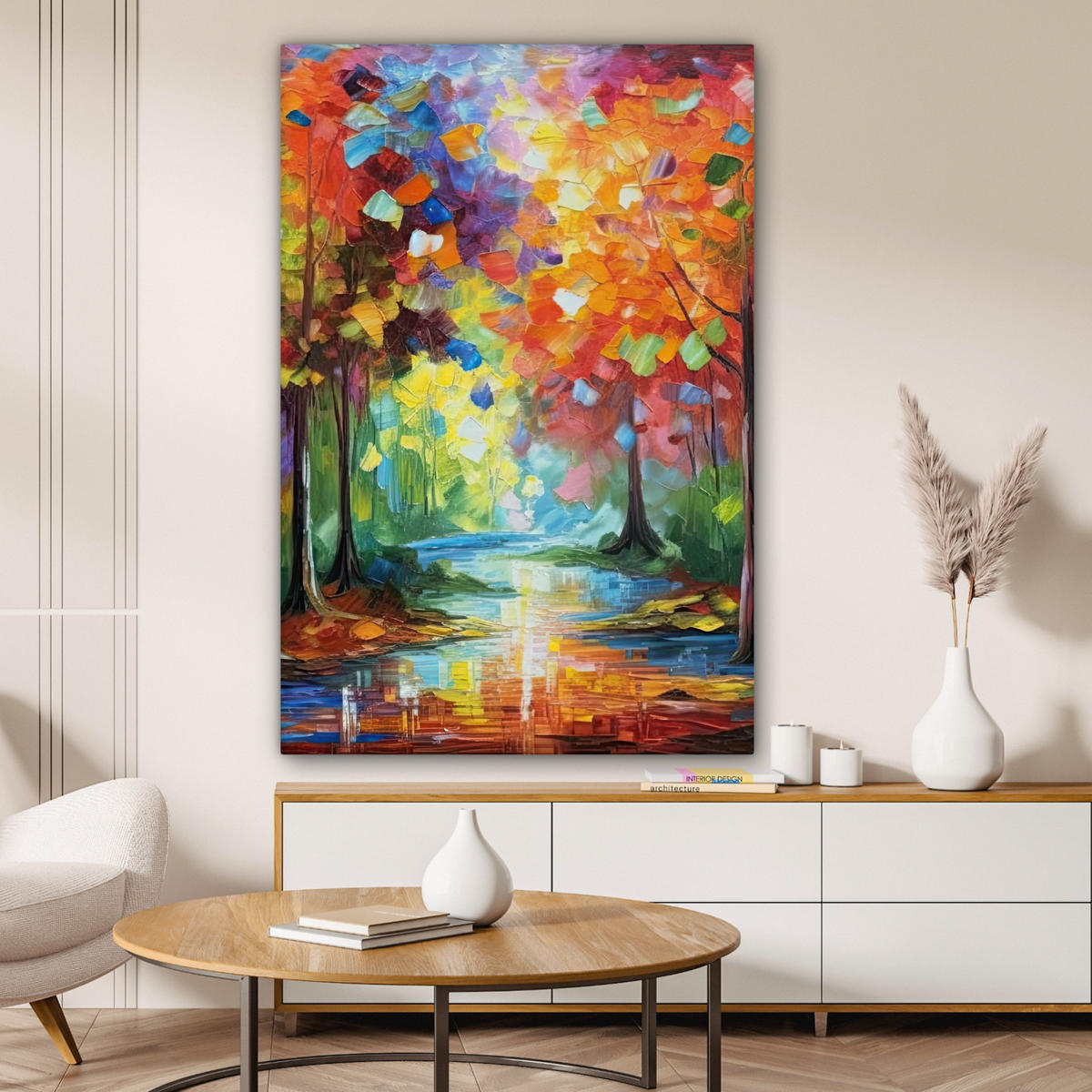 LEINWANDBILD Landschaft - Wald - Farben - Natur Deko XXL 80x120 cm - Multicolor, Textil (80/120cm) - MuchoWow