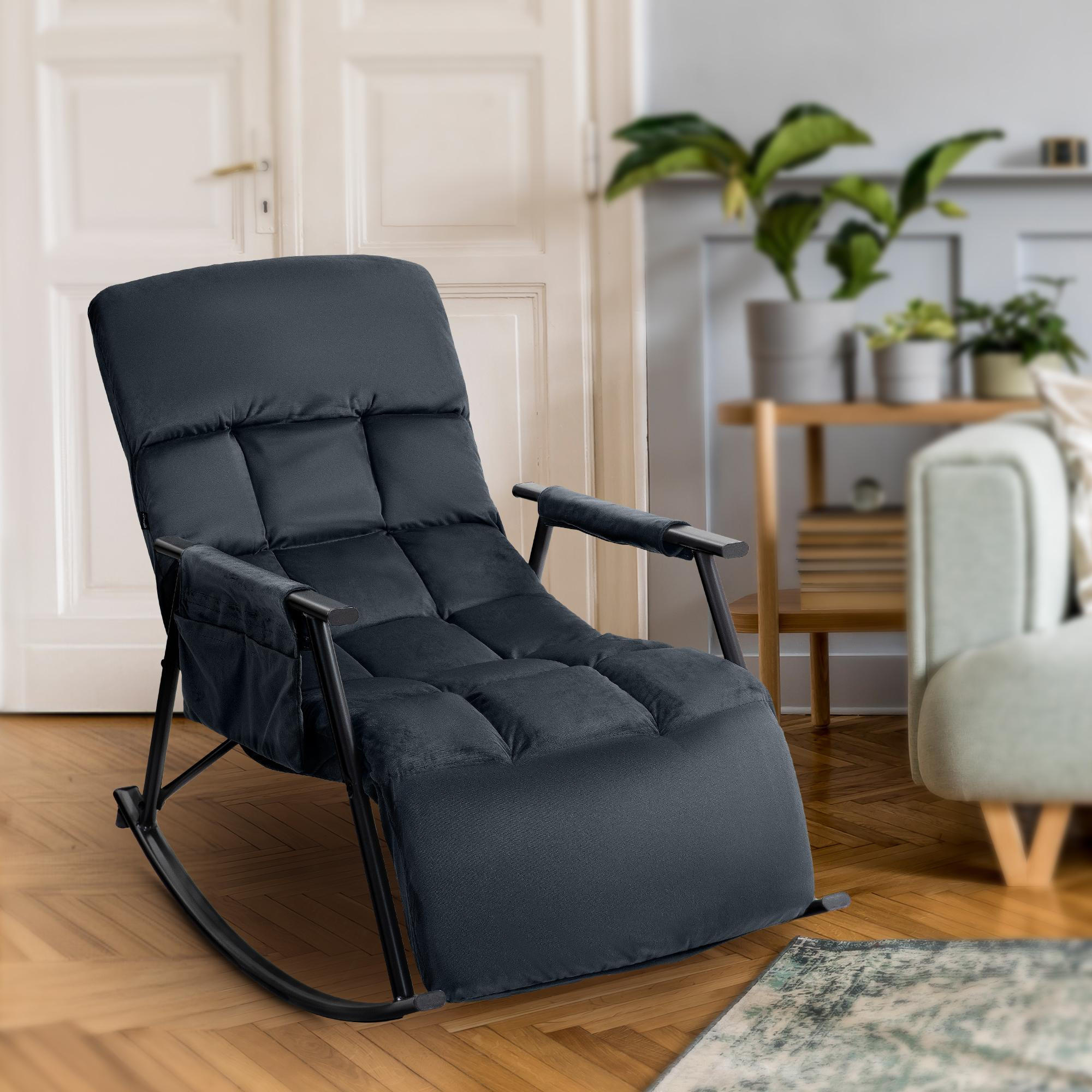 SCHAUKELSTUHL Samt schwarz - Schwarz, Textil/Metall (61/66/100cm) - CLP