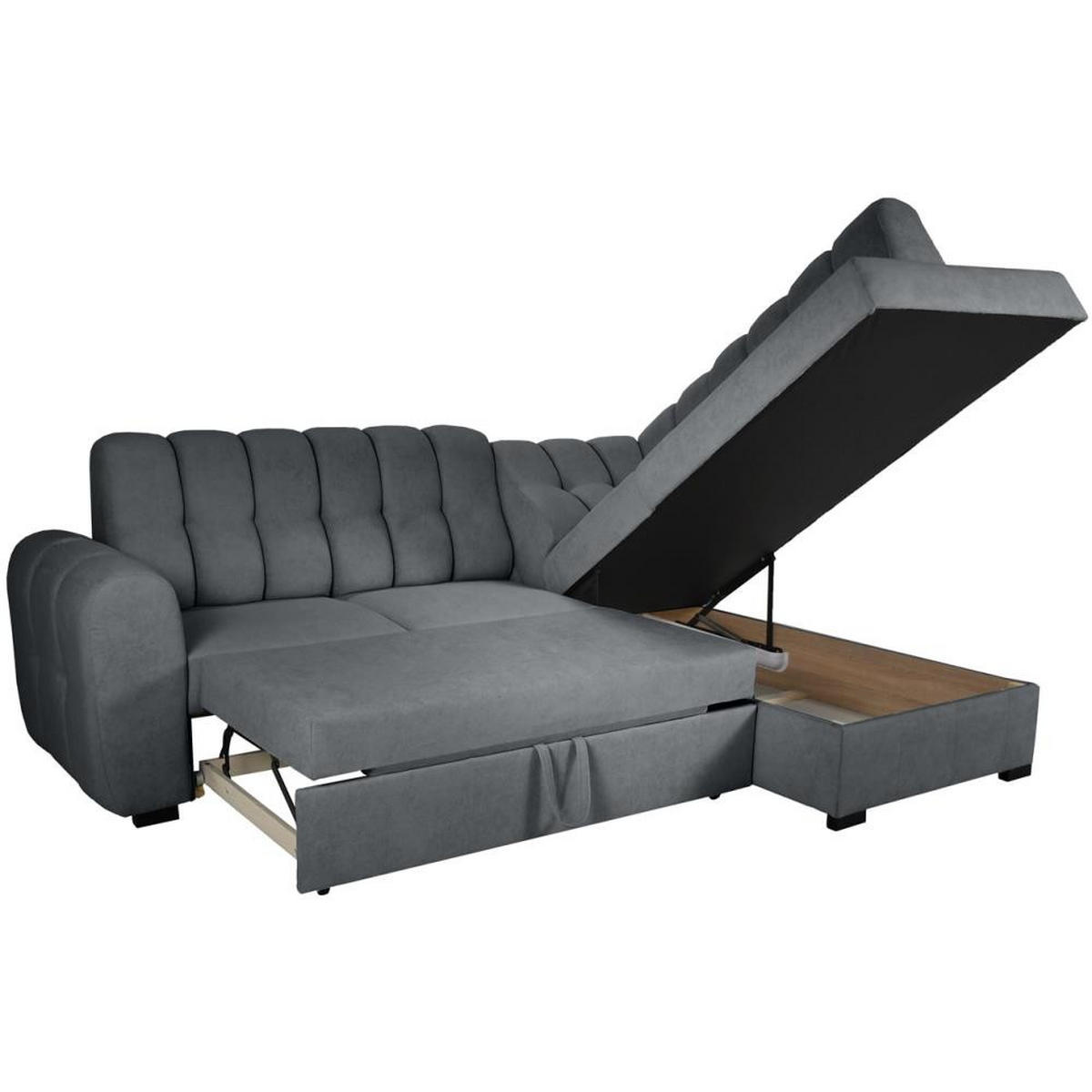 ECKSCHLAFSOFA Zoja rechts dunkelgrau - Dunkelgrau/Schwarz, Textil (261/193cm) - Beautysofa