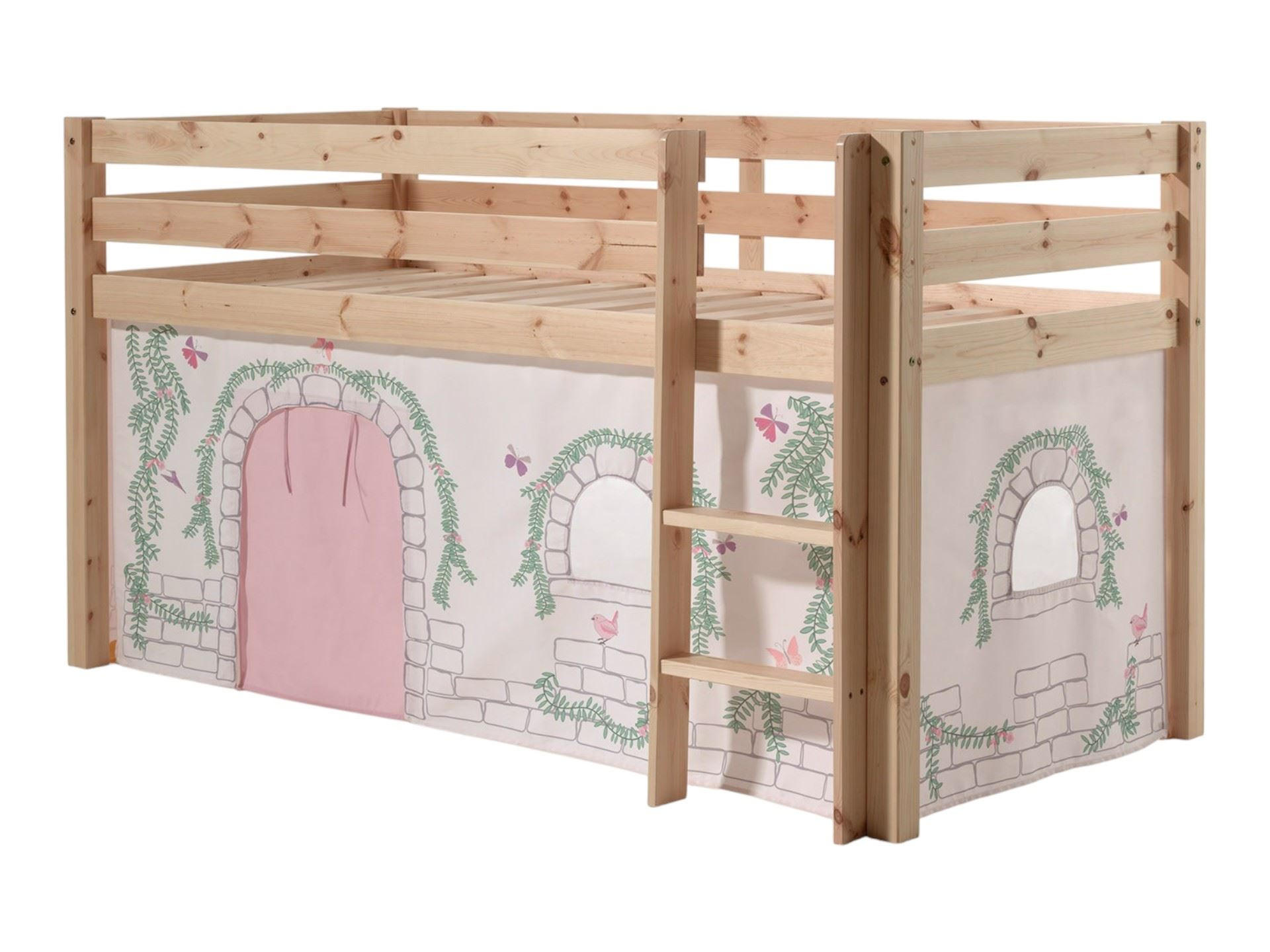 KINDERBETT Karolina 210x114x106 Massivholz Natur Textilset Burg 1 - Hellgrau/Kieferfarben, Holz (90/200cm) - 58aufmkessel