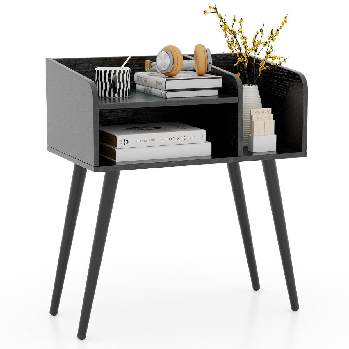 NACHTTISCH mit offenem Fach, Metallbeinen, 50 x 32 x 58 cm, Schwarz - Schwarz, Holzwerkstoff/Metall (50/58/32cm) - DESIGN IN