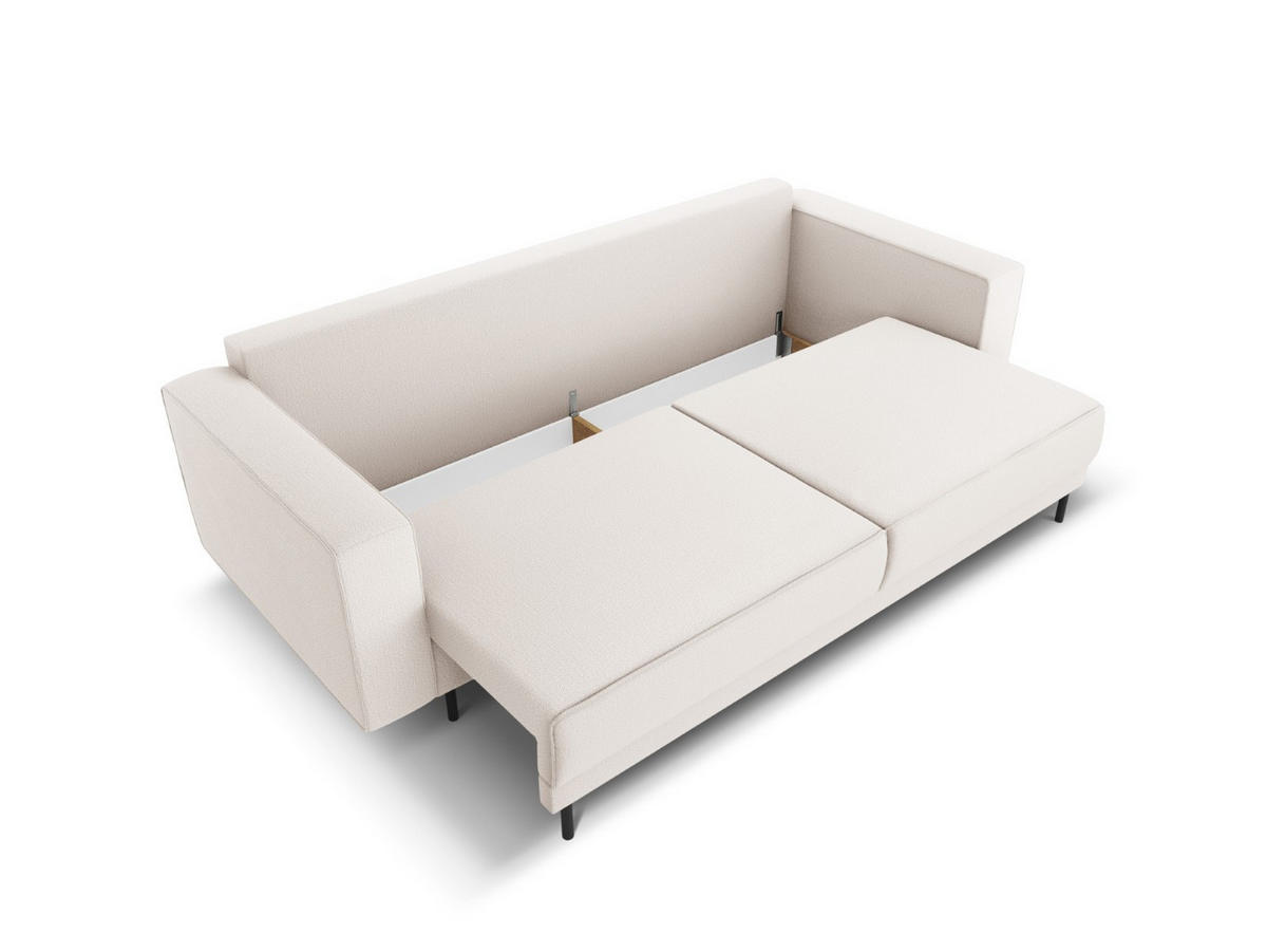 AUSKLAPPBARES-SOFA mit Bettkasten Caro aus strukturiertem Stoff leichtes beige 3 Sitzplätze - Beige, Textil (97/93/236cm) - Micadoni