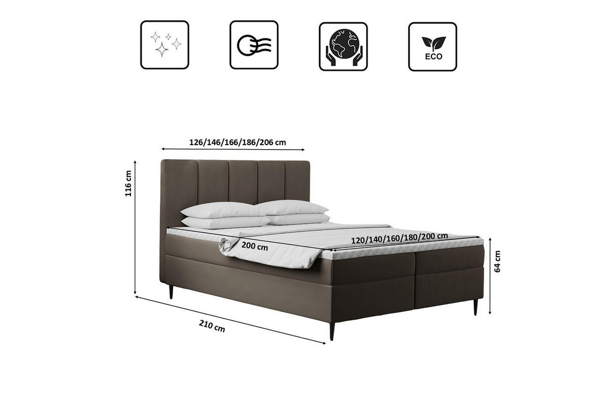 BOXBETT Mit Bettkasten Matratze ADEL Stoff Monolith Braun 120x200 cm H3-Bonell - Braun, Holz/Textil (120/200cm) - Kaiser Möbel