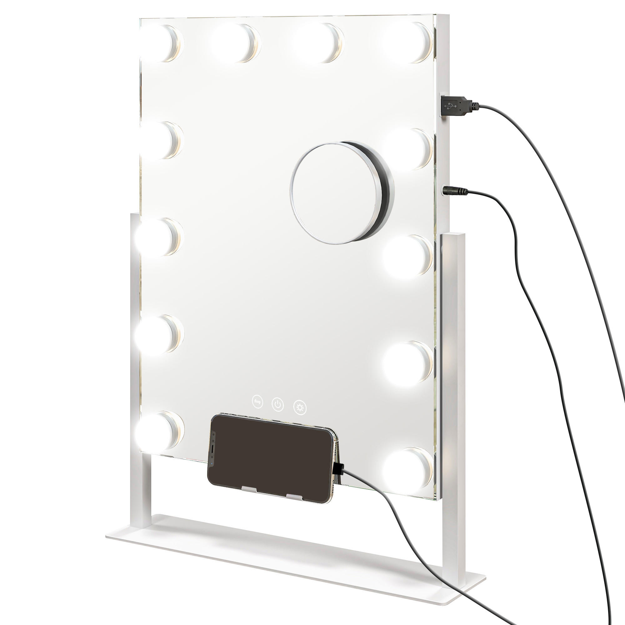 HOLLYWOOD Spiegel mit Beleuchtung, Schminkspiegel mit 12 LED Licht, 3 Lichtfarben - Weiß, Glas (8.5/45.5/36.5cm) - HOMCOM