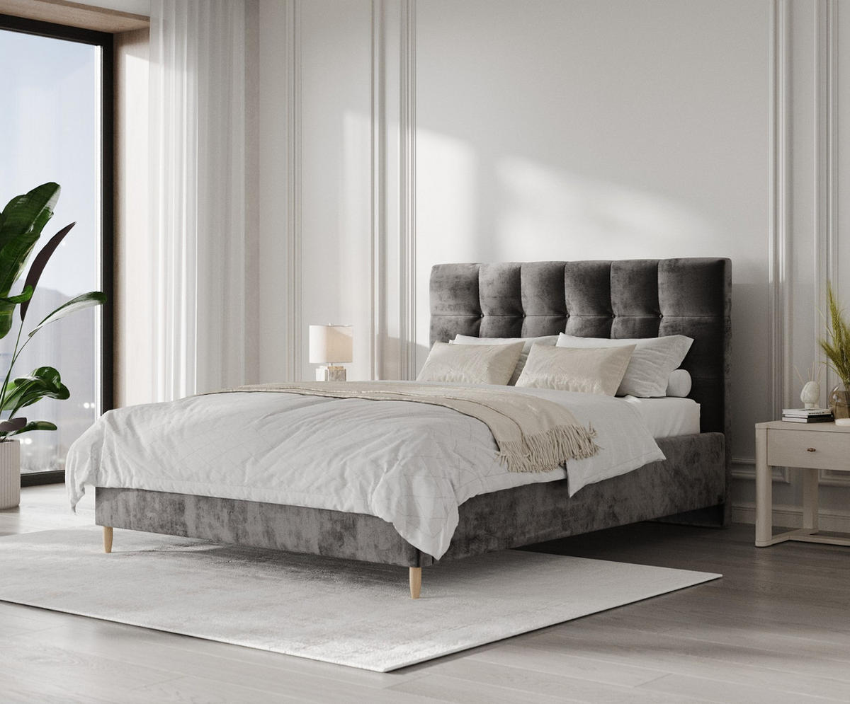 POLSTERBETT Cora 160/200 cm Anthrazit im Lotta Stoff - Anthrazit/Naturfarben, Holz/Holzwerkstoff (160/200cm) - AltaBeds