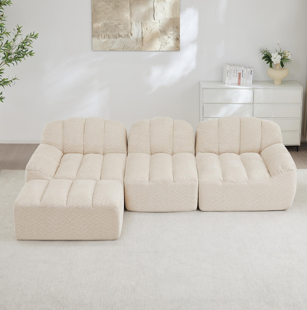 SOFA modular 3-Sitzer mit Ottoman L-Form Beige White - Beige, Kunststoff (165/288cm) - Meubliv