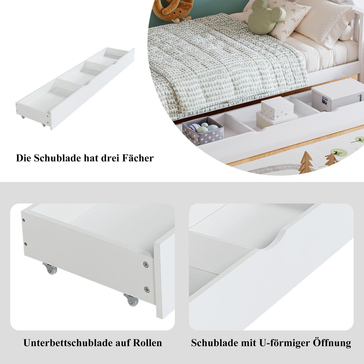 ETAGENBETT 90x200 cm Rutsche Treppe Stauraum - Weiß, Holz (90/200cm) - LEBENLANG