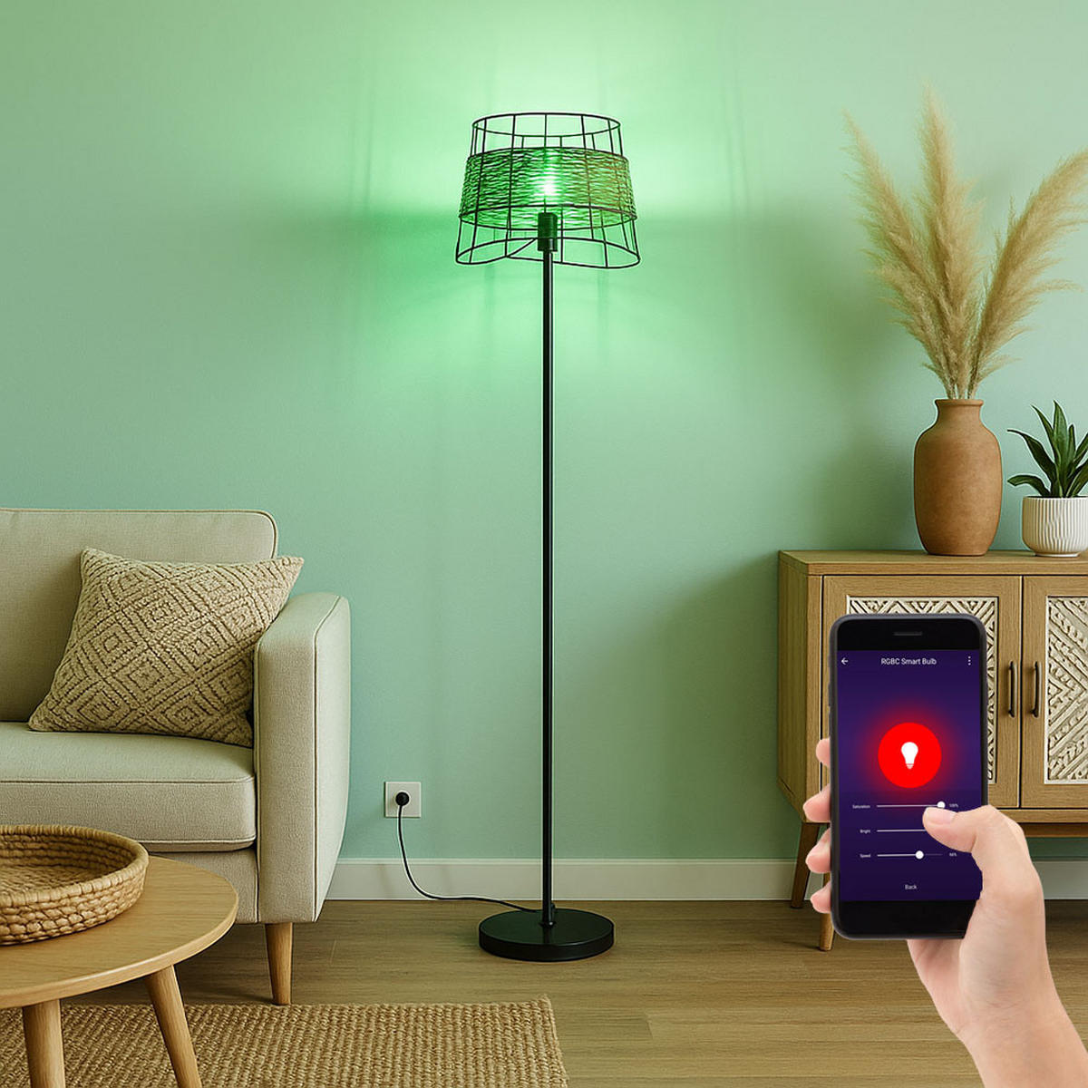 LED STEHLEUCHTE Metall Braun Käfig-Design - Braun, Metall (30/30/154cm) - Nowa