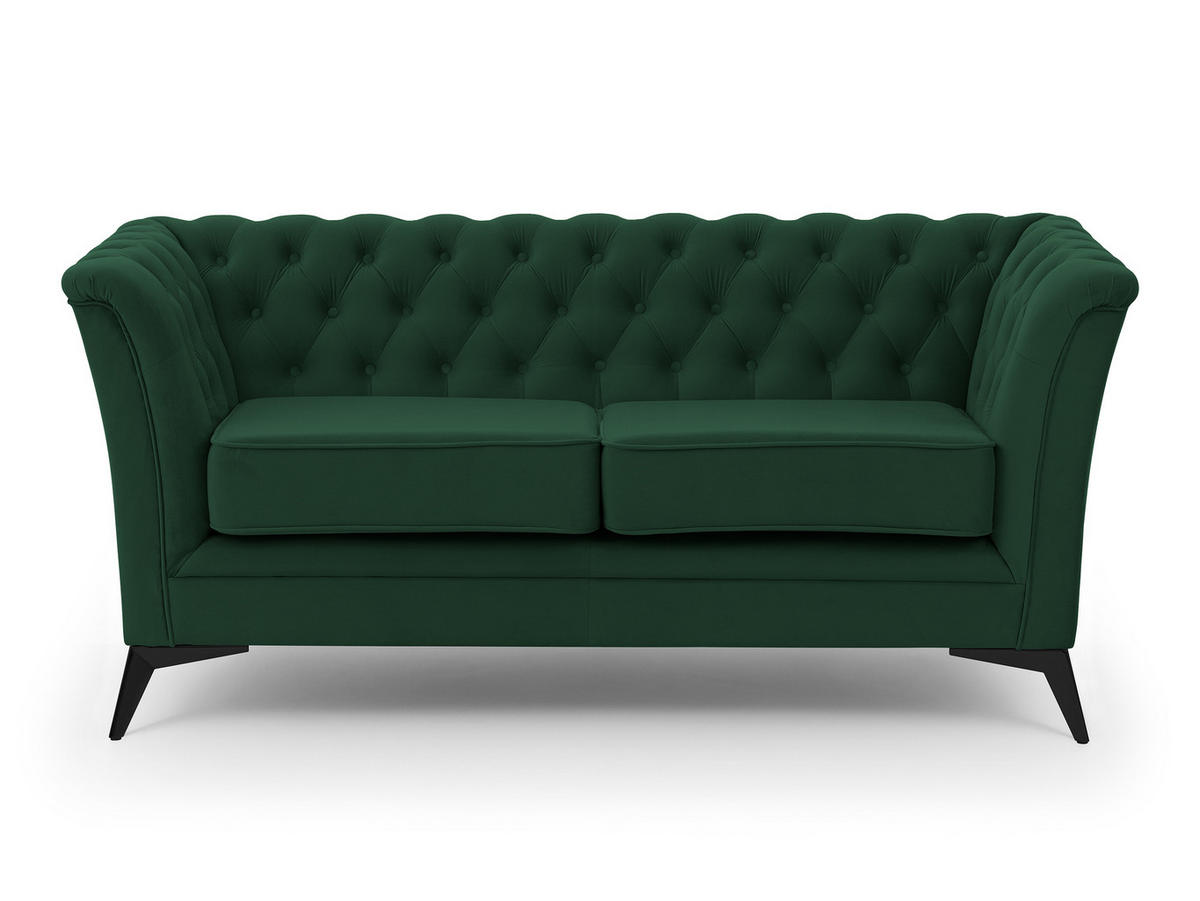 CHESTERFIELD-SOFA 2-sitzer Whitby Flaschengrün Samt mit schwarzen Füßen - Dunkelgrün/Schwarz, Holz/Textil (175/78/82cm) - S-Style Möbel