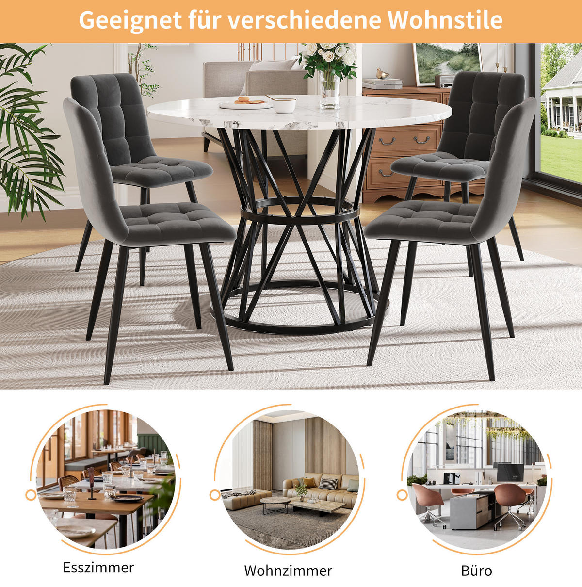ESSTISCH, MDF mit Marmoroptik & Metallgestell, 100/100/76 cm, Schwarz - Schwarz, Holzwerkstoff (100/100/76cm) - Redom