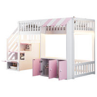 HOCHBETT 90/200 cm in Weiß & Rosa mit Stauraumtreppe, LED und Stauraum - Weiß/Rosa, Holz/Holzwerkstoff (90/200cm) - STILVORA