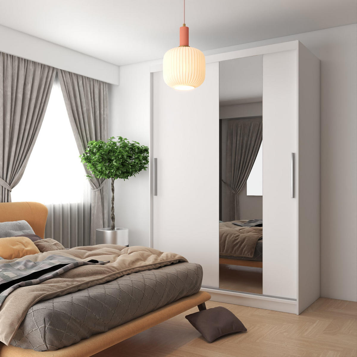 SCHWEBETÜRENSCHRANK Verona MSE, Weiß Matt, 133 cm, mit Spiegel - Weiß, Holz (133/216/60cm) - B BELINI GROUP