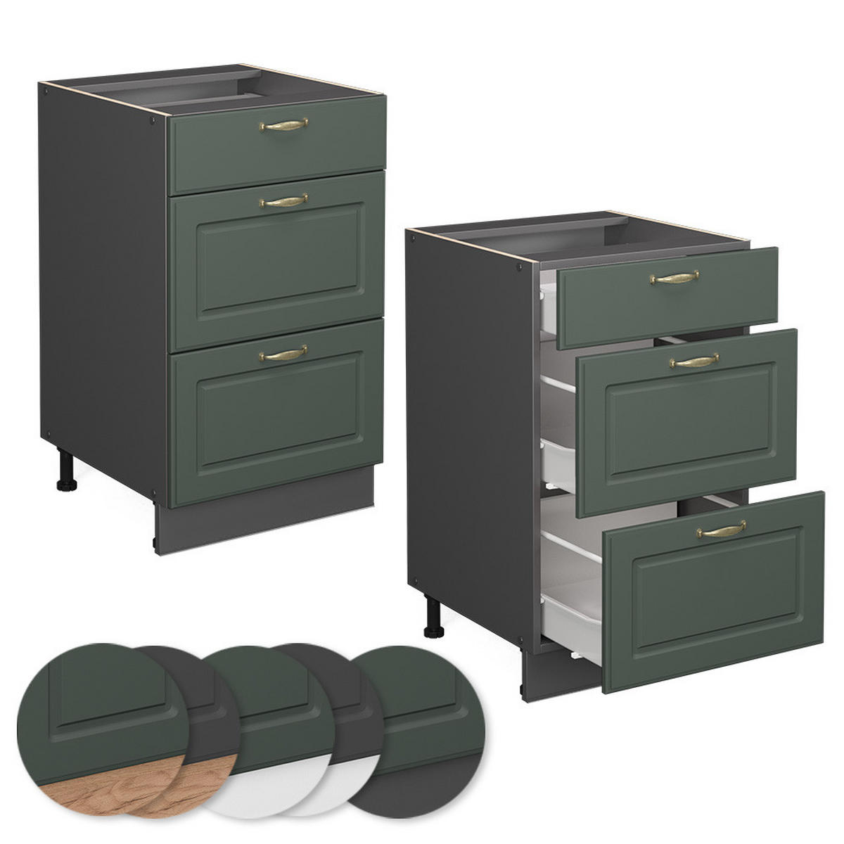 SCHUBLADENSCHRANK Fame-Line Grün-Gold Landhaus 50 cm ohne AP - Anthrazit/Grün, Holzwerkstoff (50/82/51.6cm) - Vicco