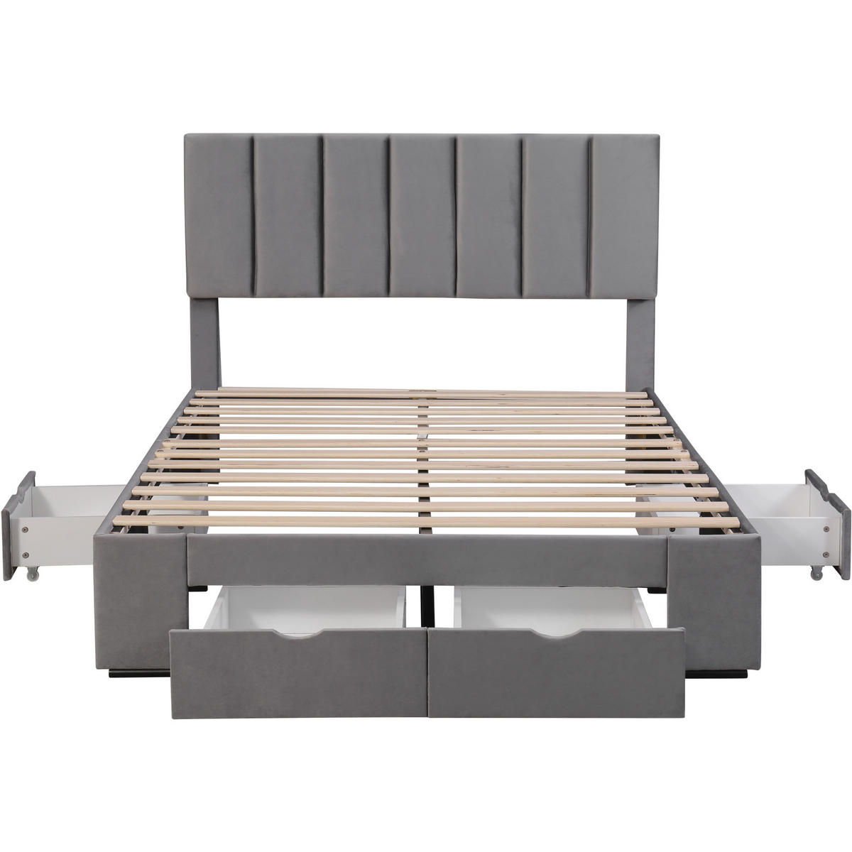 POLSTERBETT 140/200 cm Grau mit Lattenrost und 4 Schubladen - Grau, Textil (140/200cm) - OKWISH