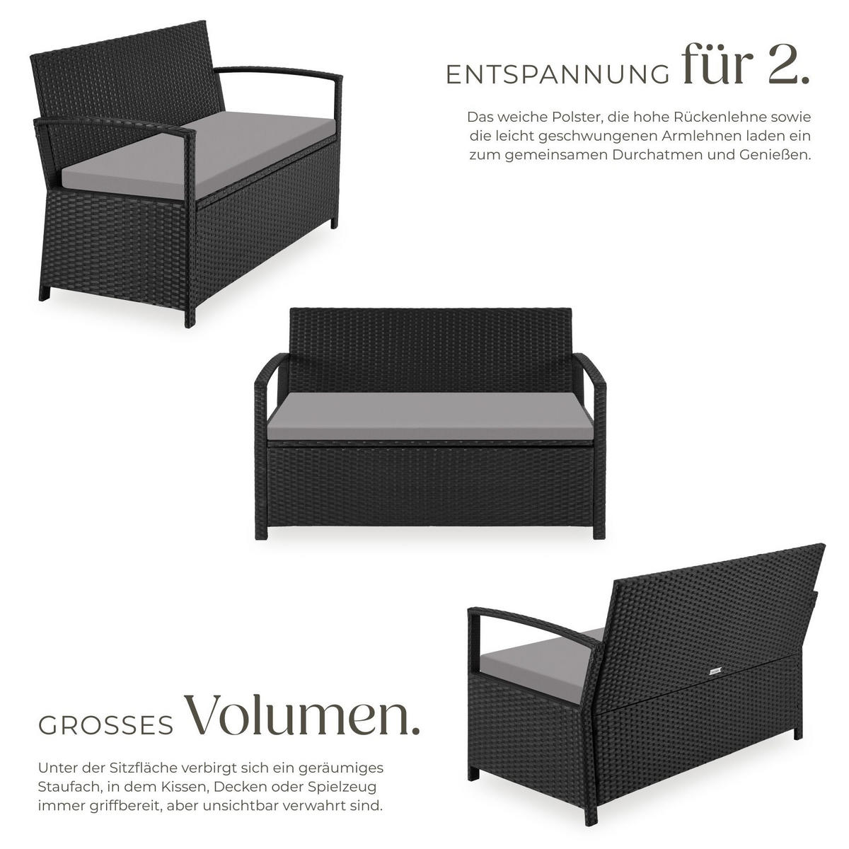 RATTAN-GARTENBANK Vecchia, 128 x 56 x 77,5 cm, inklusive Schutzhülle, schwarz - Schwarz, Kunststoff (128/77.5/56cm) - tectake