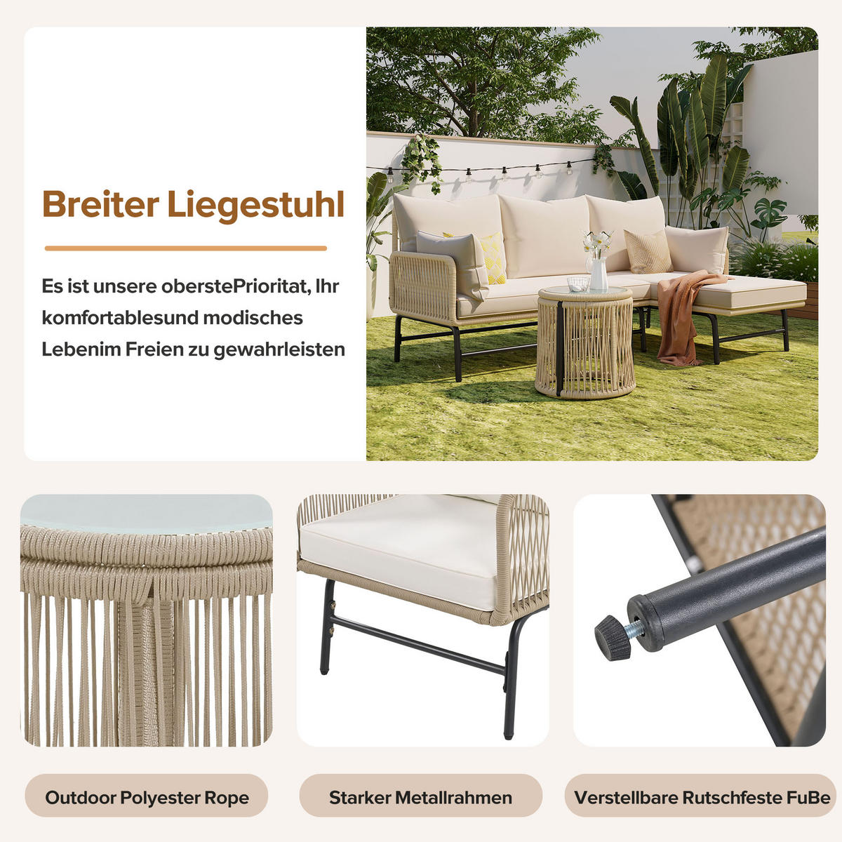 LOUNGESET 6-tlg. Beige 2 Sessel 2 Sofas 2 Tische - Beige, Metall - FLIEKS