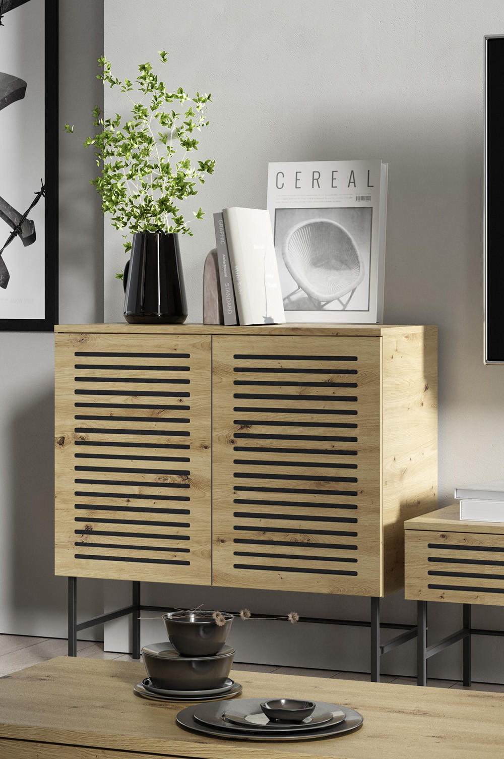 SIDEBOARD Svaar Eiche Artisan 80 / 40 / 80cm - Schwarz/Eiche Artisan, Holz/Holzwerkstoff (80/80/40cm) - Feldmann-Wohnen
