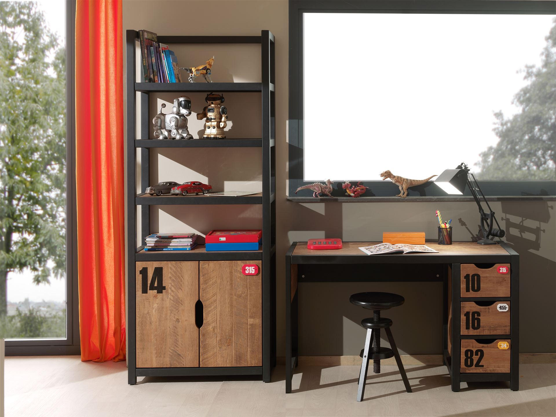 KINDERZIMMER Set komplett Kameko 2 Massivholz+MDF Schwarz/Cognac - Cognac/Schwarz, Holz (220/1/120cm) - 58aufmkessel