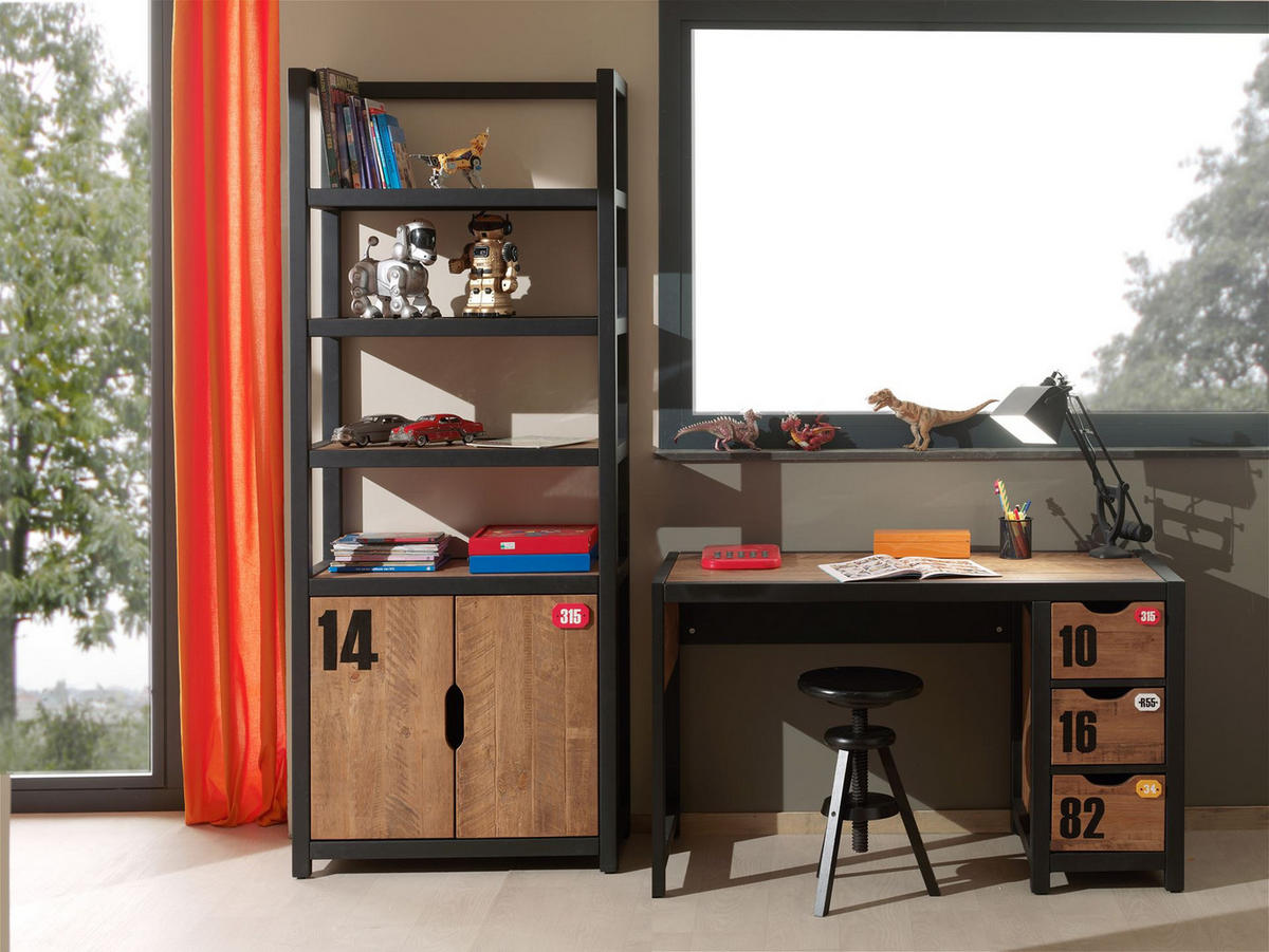 KINDERZIMMER Set komplett Kameko 2 Massivholz+MDF Schwarz/Cognac - Cognac/Schwarz, Holz (220/1/120cm) - 58aufmkessel