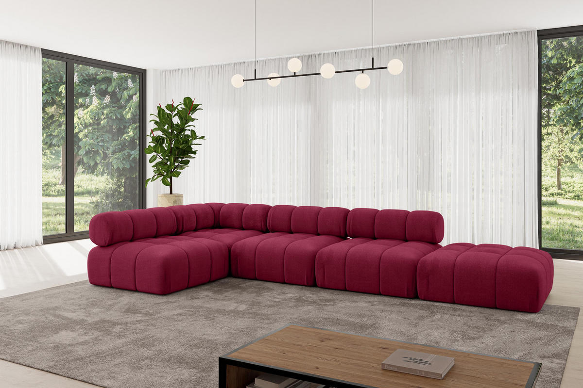 ECKSOFA modulares Sofa Favio-L2 - 380x190x70 cm Bordeauxrot Velours - Bordeaux, Holzwerkstoff/Textil (380/190cm) - ALTDECOR