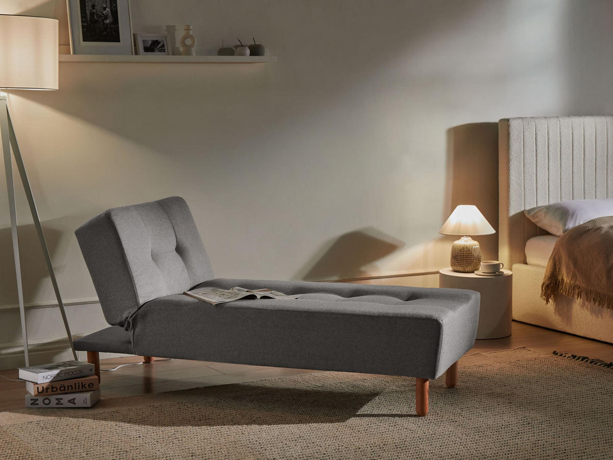 CHAISELONGUE Stoff Grau Alsten - Dunkelgrau/Braun, Textil (163/80/75cm) - Beliani