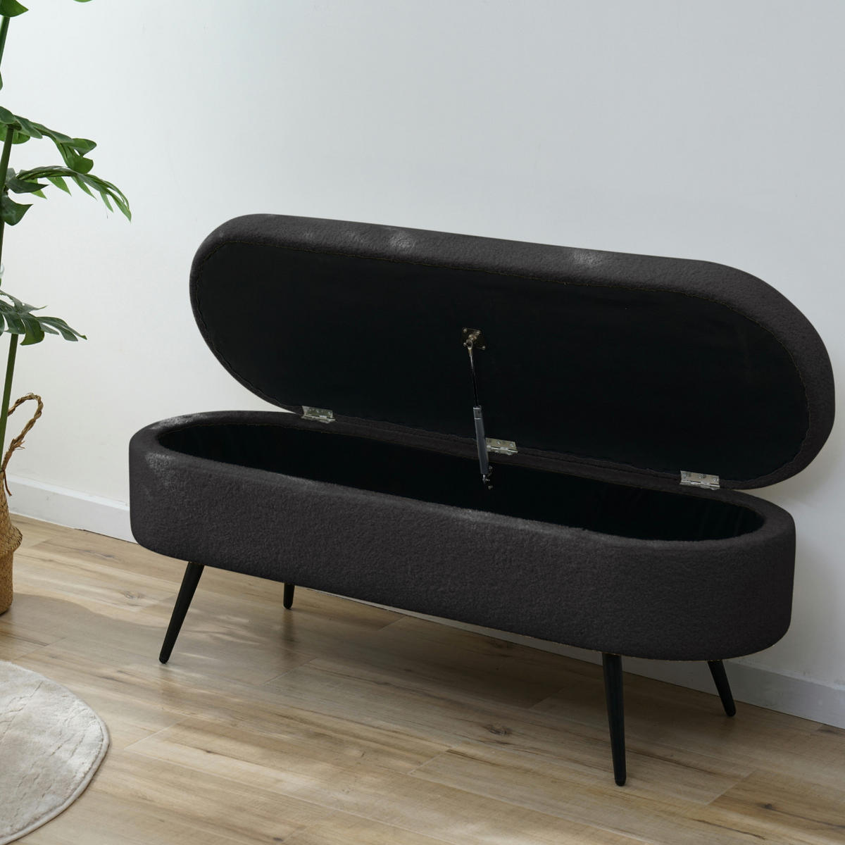 SITZBANK IVY mit Teddystoff - Schwarz, Textil (118/45/40cm) - SVITA