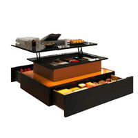 COUCHTISCH Lift-Top, rechteckig, 2 Schubladen mit LED-Beleuchtung - Schwarz, Holzwerkstoff (55/85/56cm) - Kaket