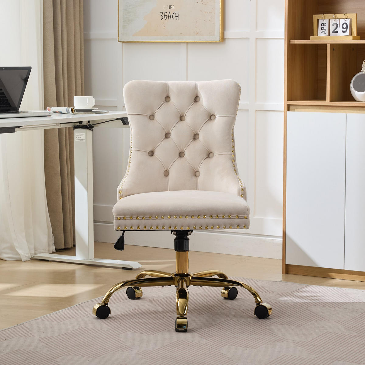 BÜRUSTUHL Beige Höhenverstellbar - Beige, Metall (63/98/50cm) - PANGIVO