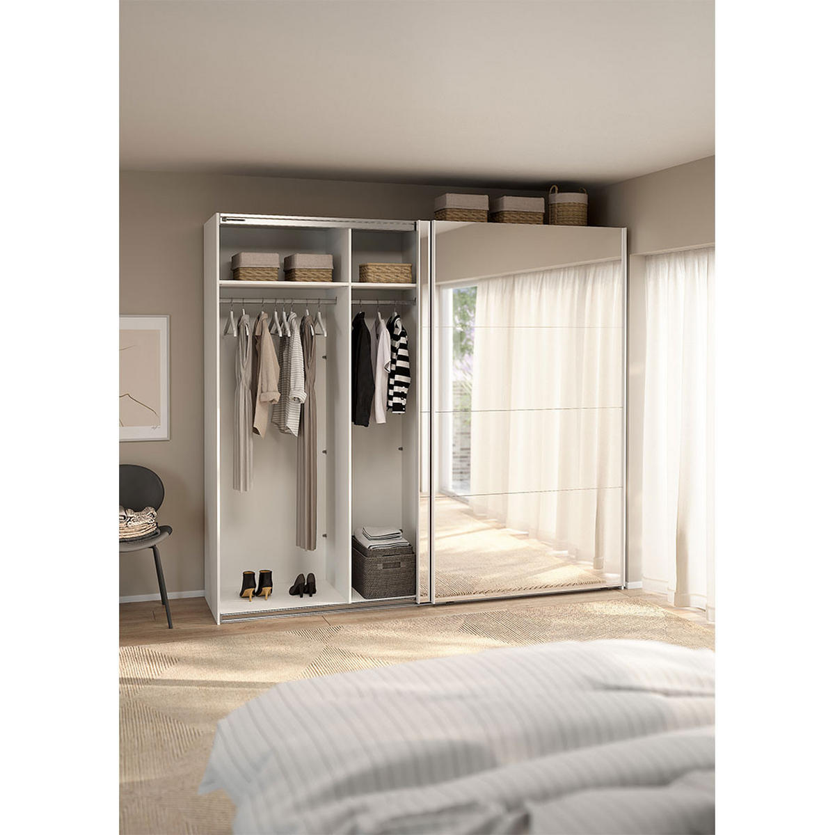 SCHIEBETÜRENSCHRANK, Catania, Weiß, Holzwerkstoff, 244 x 67 x 221 cm - Weiß, Holzwerkstoff (244/221/67cm) - ebuy24