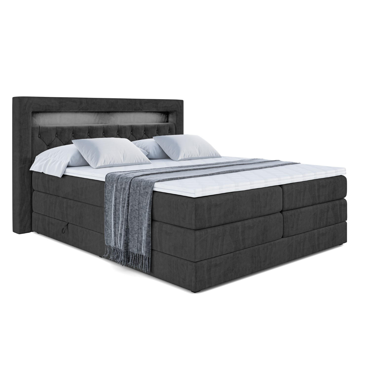 BOXSPRINGBETT NOEL GOLD KING - 140x200 - H3/H4 - Schwarz - Schwarz, Holzwerkstoff (140/200cm) - ALTDECOR
