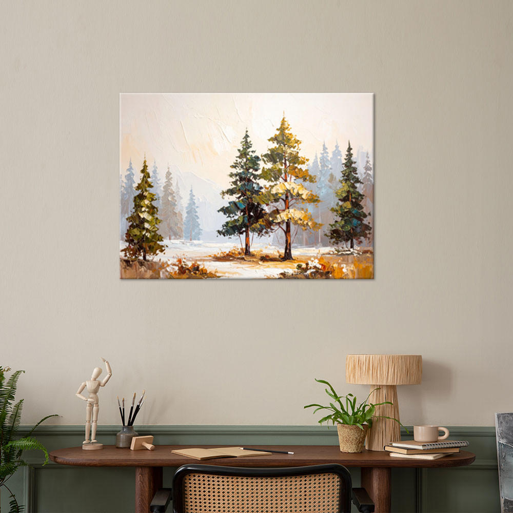 LEINWANDBILD Wald Bäume Kiefern Landschaft imitierte Farbe 100x70cm - Grau, Textil (100/70cm) - Feeby