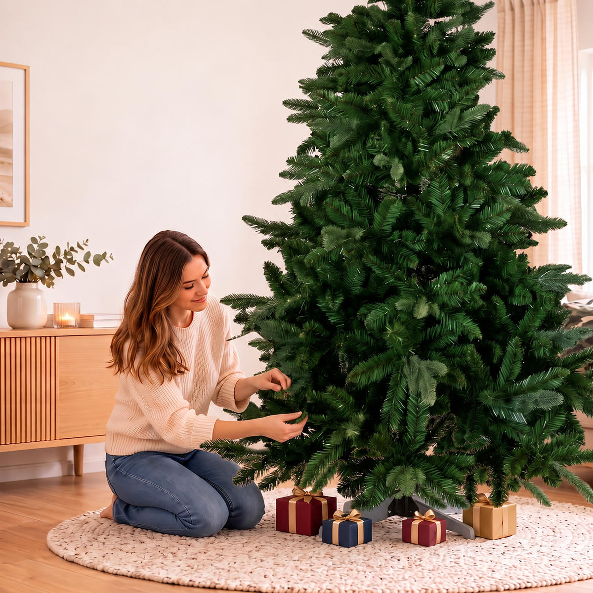 WEIHNACHTSBAUM Grün künstlich Nordmanntanne 210 cm ohne Beleuchtung - Dunkelgrün, Holz/Kunststoff (210cm) - Relaxdays