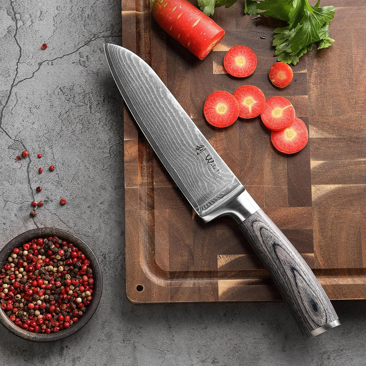 MESSERSET 4-TEILIG 8–18 cm - Grau, Holz/Metall - Wakoli