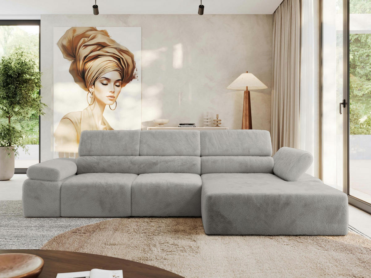 ECKSOFA RILASSO L Hellgrau Plüsch - rechts - Hellgrau/Schwarz, Kunststoff/Textil (174/296cm) - MKS