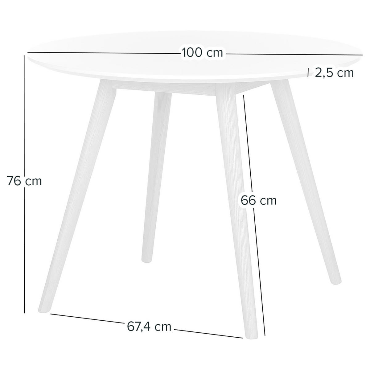 ESSTISCH rund - Eiche teilmassiv - Weiß, Holzwerkstoff (100/100/76cm) - home24