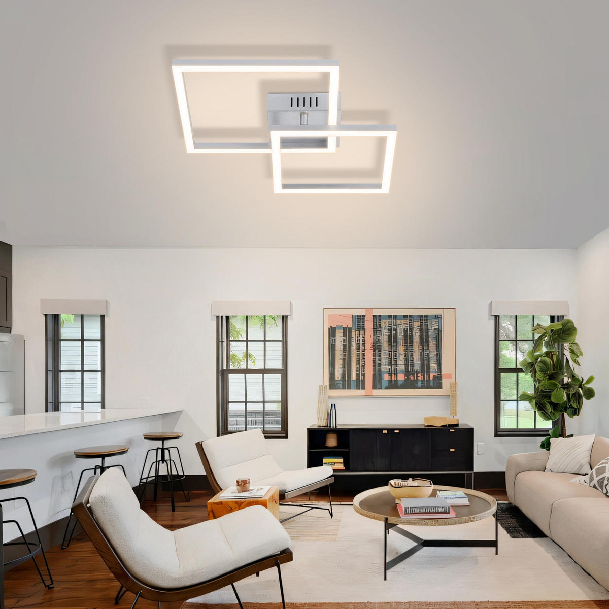 LED DECKENLEUCHTE Aelwynne 34.5/34.5/6.7 cm - Silberfarben, Kunststoff (34.5/34.5/6.7cm) - ZMH