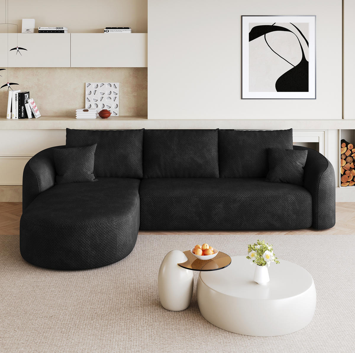 ECKSOFA 266/168/85 cm schwarz aus Stoff ohne Montage - Schwarz, Textil (168/266cm) - OKWISH