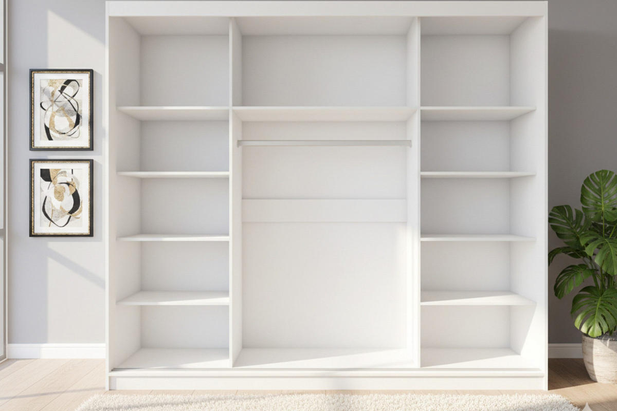 SCHWEBETÜRENSCHRANK ALASKA 250cm breit in Kaschmir mit Spiegel und LED - Kaschmir, Holzwerkstoff (250/218/61cm) - Deine Möbel 24