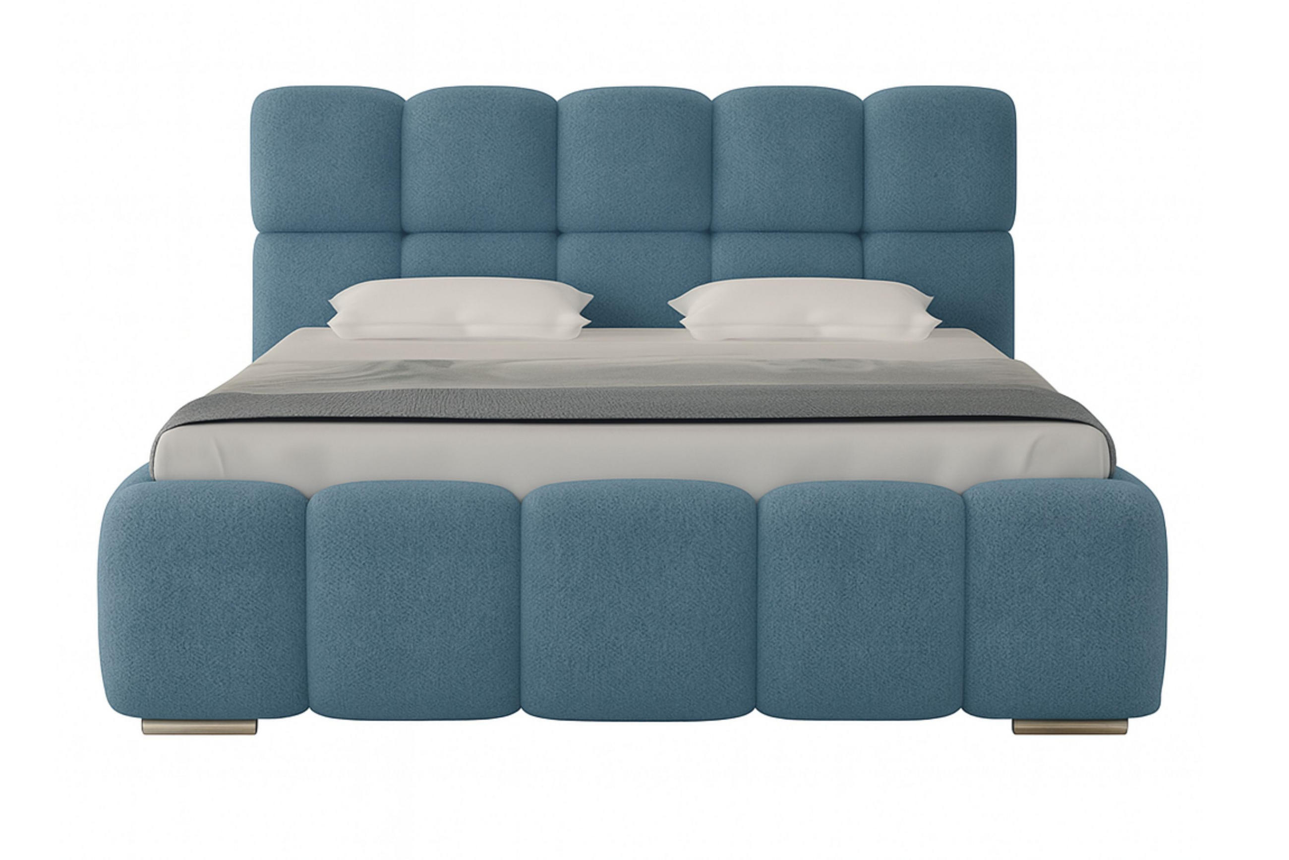 POLSTERBETT LUNA mit Kopfteil, 140 x 200 cm, Doppelbett mit Bettkasten und Lattenrost aus Metall, Boucle Stoff: Blau - Blau, Holz/Textil (140/200cm) - Agmat-Furniture