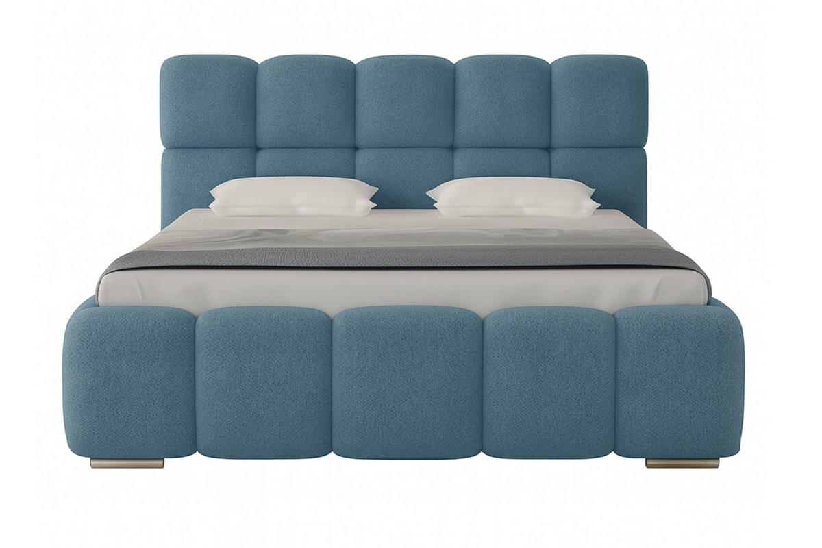POLSTERBETT LUNA mit Kopfteil, 140 x 200 cm, Doppelbett mit Bettkasten und Lattenrost aus Metall, Boucle Stoff: Blau - Blau, Holz/Textil (140/200cm) - Agmat-Furniture