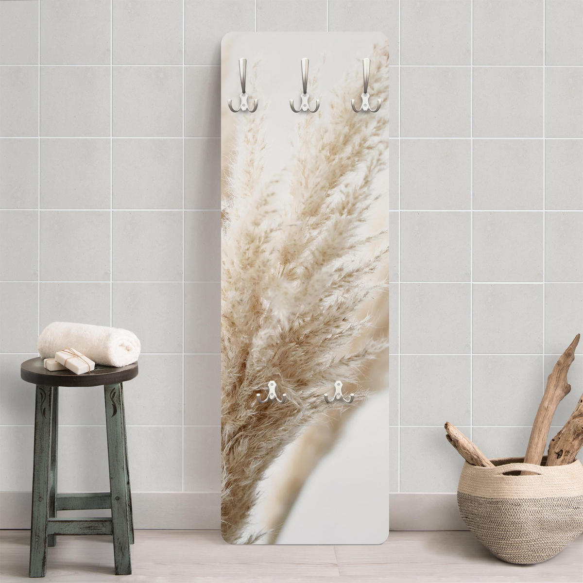 WANDGARDEROBE - Makroaufnahme Pampasgras 34/105 cm - Beige, Holzwerkstoff (34/105/1.6cm) - Bilderwelten