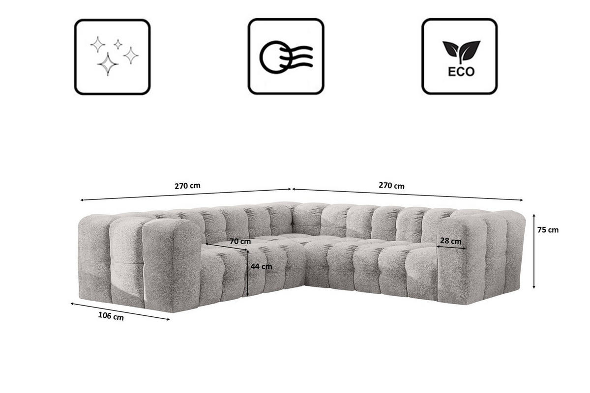 ECKSOFA Corner Mit Steppung BALOO, Chenille-Stoff Arena, Hellgrau - Hellgrau, Holz (270/270cm) - Kaiser Möbel