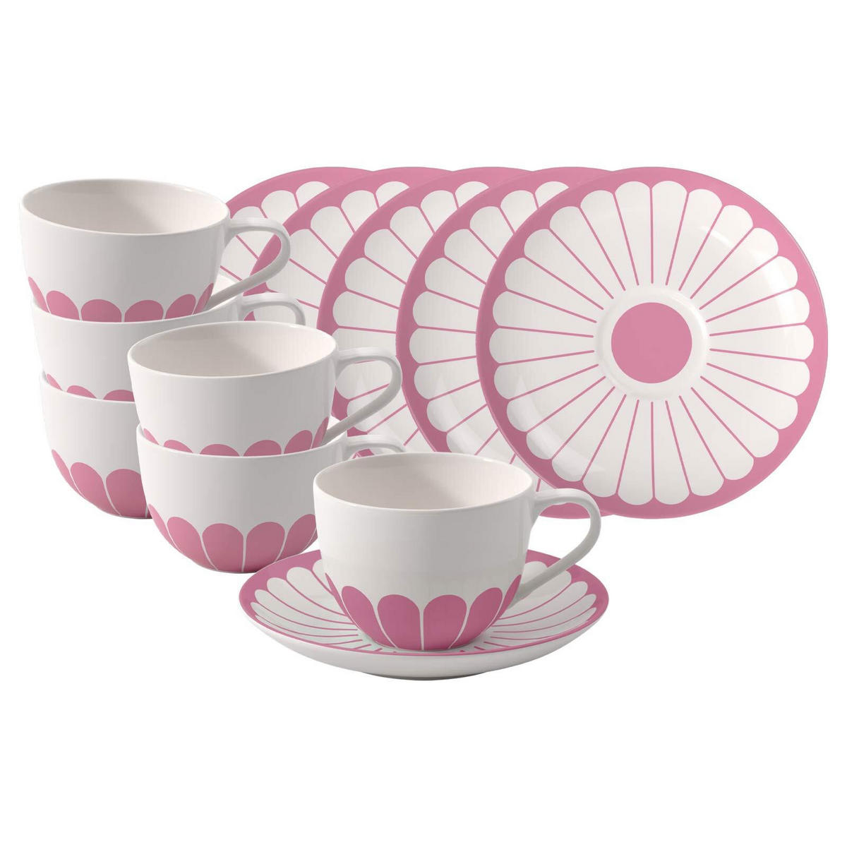 CAPPUCCINOTASSEN MIT UNTERTASSEN Fleur Couleur Cassis 300 ml 6er Set - Pink, Keramik (0.3L) - Villeroy & Boch