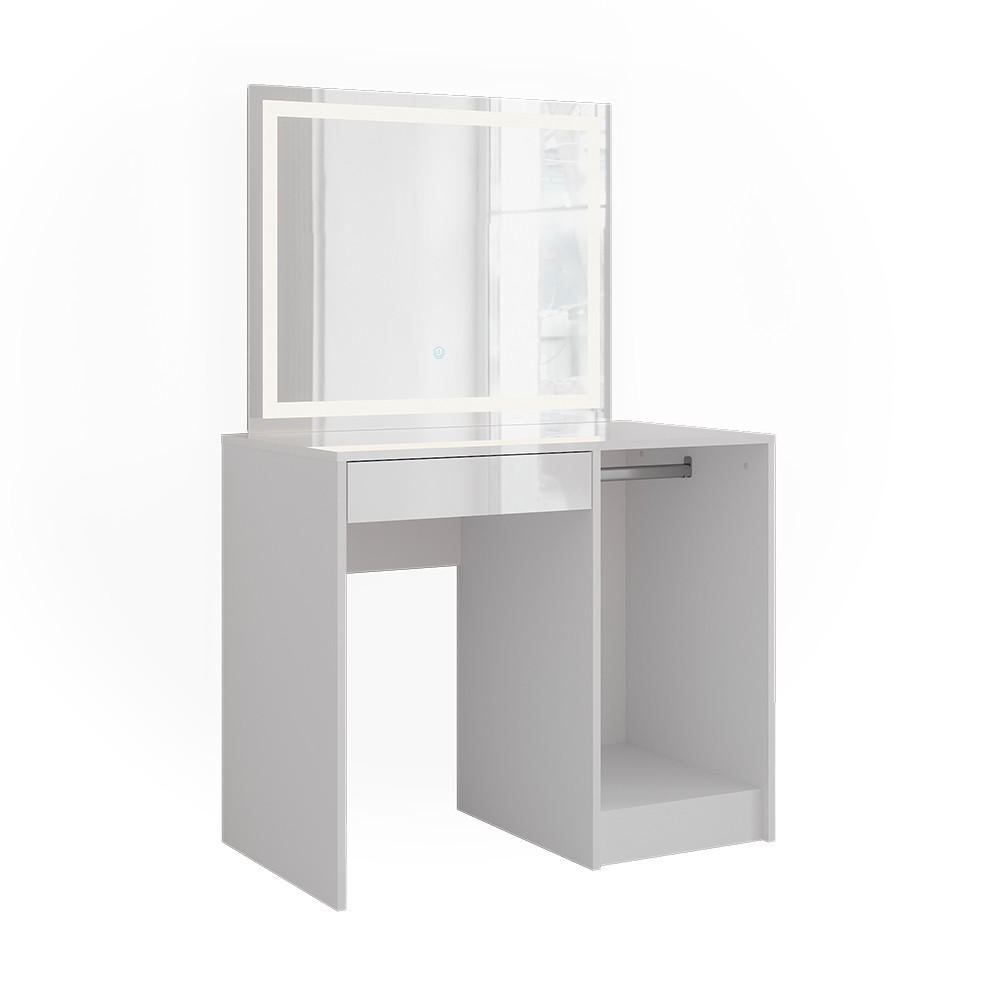 SCHMINKTISCH Sherry Weiß/Weiß Hochglanz 89.8 cm mit LED-Spiegel - Weiß Hochglanz, Holzwerkstoff (89.8/76/50.1cm) - Vicco