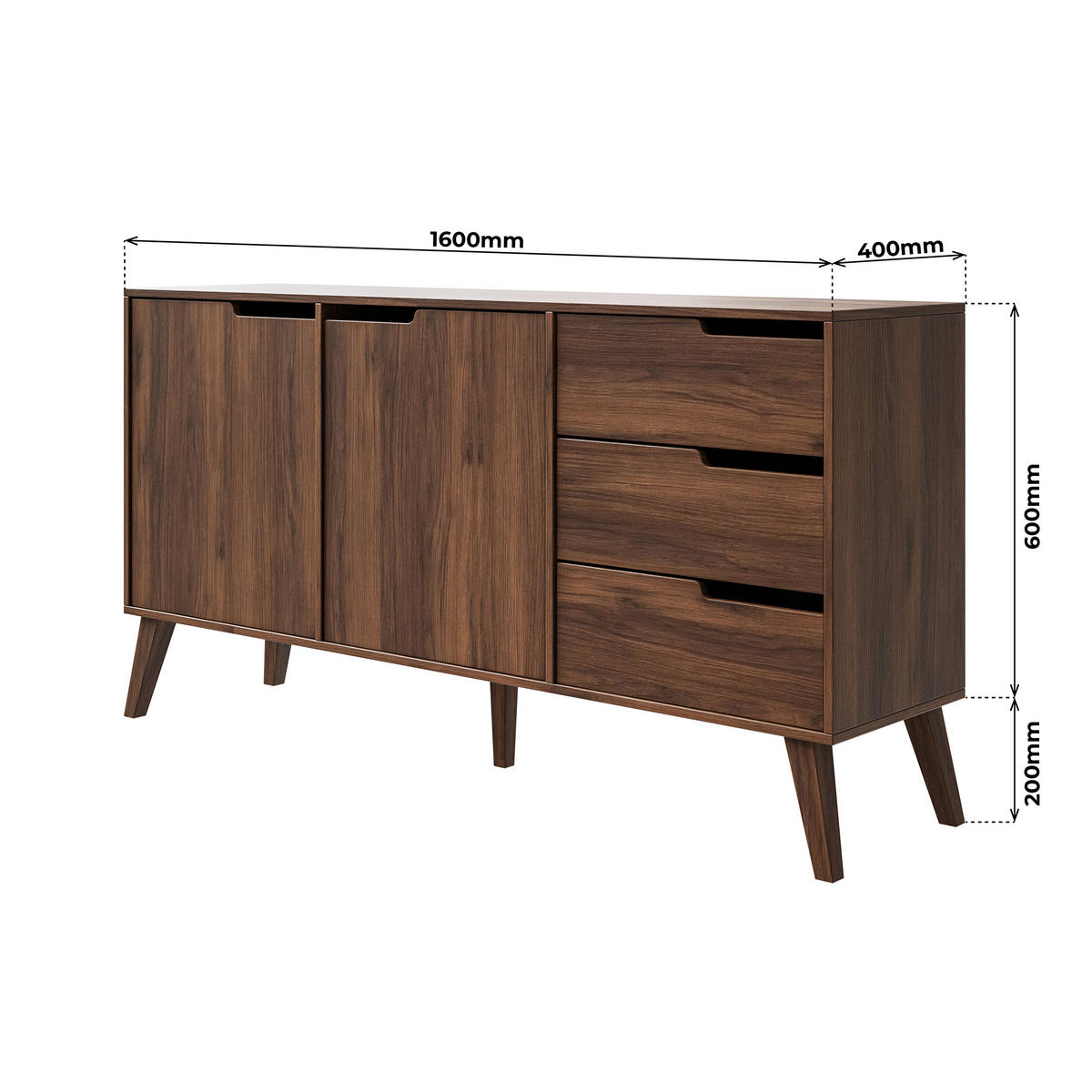 WOHNWAND Norel 2-teilig Kommode 160 cm + TV-Schrank 180 cm, Wallnuss - Walnussfarben, Holzwerkstoff (180/55/40cm) - Beautysofa