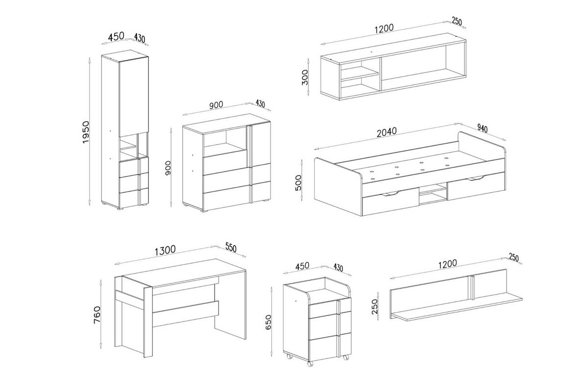 JUGENDZIMMER-SET REMI B 7-teilig in Eichenweiß / Weiß Matt / Anthrazit - Eichefarben/Anthrazit, Holzwerkstoff (359/195/204cm) - Deine Möbel 24