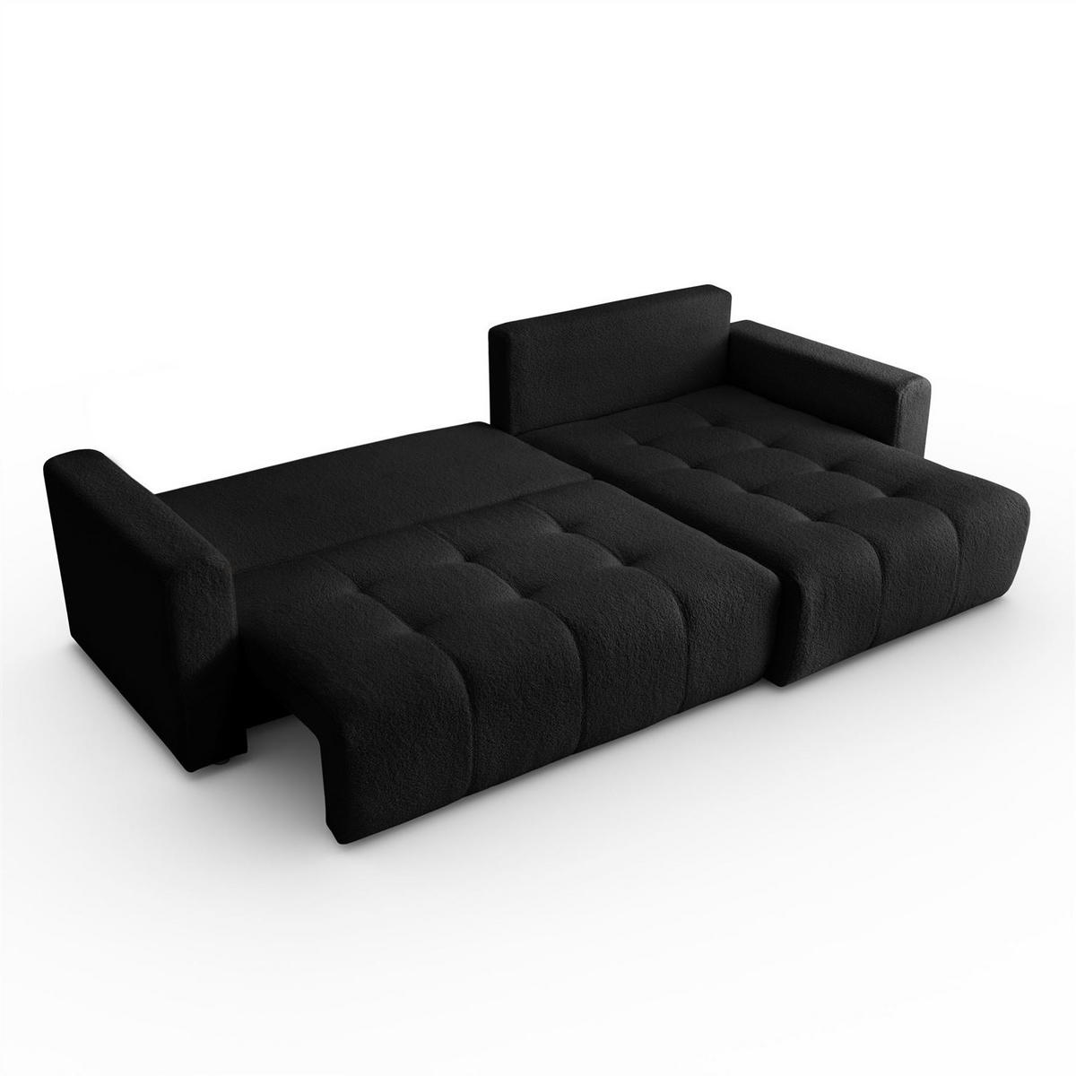 ECKSOFA VIENNA Stil Bettkasten und Funktionalität Bouclé Schwarz Rechts - Schwarz, Holz (261/143cm) - Kaiser Möbel