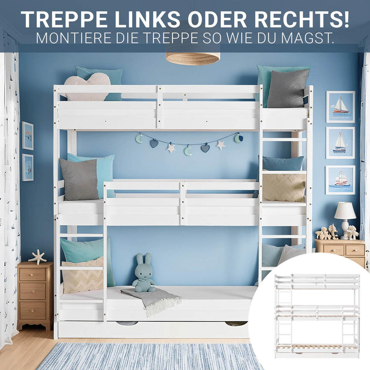 ETAGENBETT Kinderbett 90/200 cm weiß mit Bettkasten mit Matratzen - Weiß, Holz - Homestyle4u
